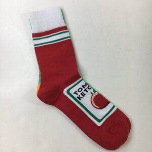 Unisex French Fry Ketchup Novelty Crew Socks Funny Food Design Red Blue Yellow